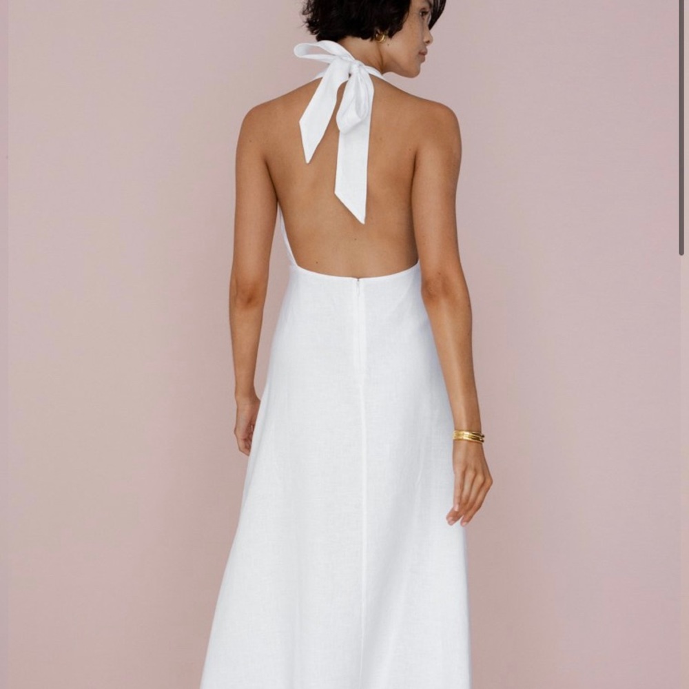 NWT White Halter Low Back MIDI Dress!
